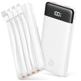 Orfeika 20000mAh Power Bank, Portable Charger with 4 Built-in Cables | 20W PD USB C Fast Charging,6 Outputs,LED Display,Flight-Safe,Travel Essentials Battery Pack for iPhone, Galaxy, iPad & More