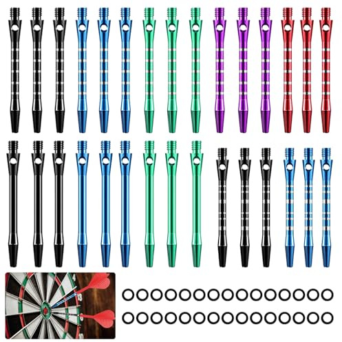 Byfoyif 6 Pcs Tige Fléchette 50mm + 24 Pcs Manche de Fléchette 53mm +30 Pcs Joints Toriques, Tiges Fléchettes Aluminium avec Filetage Gravée, Accessoires Fléchettes Résistants Chutes, pour Target