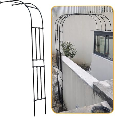 Enrejado automático de medio arco para plantas trepadoras, negro, 220 x 240 cm, marco de soporte para rosas y vides, fácil montaje, decoración de jardín al aire libre