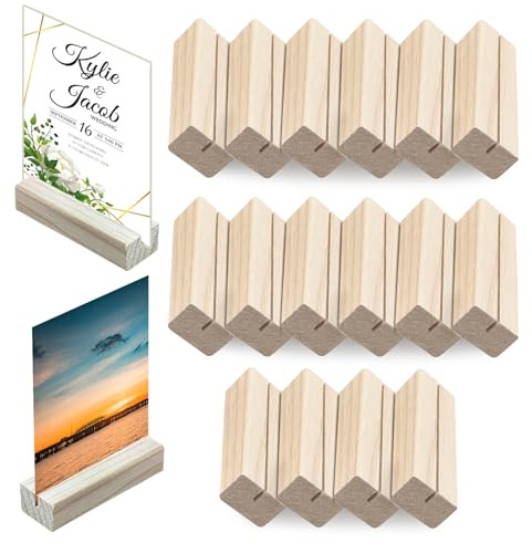 NVGVUP Wooden Place Card Holders: 16 Pcs Table Number Holders for Weddings Banquets and Parties, Simple Wooden Card Holder for Place Cards Menus Photos Postcards Price Tags (10 x 3 x 2 cm)