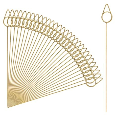 QUARKZMAN 30 Pcs Portatarjetas Florales, 5.9 Ganchos De Alambre Metálico En Forma De Gota De Lluvia Para Fotos, Números De Mesa Y Notas Para Bodas, Restaurantes, Dorado