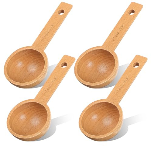 4 cucharas medidoras de madera para tarros, cucharadas de café, 1 cucharada de café de haya, cuchara pequeña para azúcar, para café, café, recipientes, para café molido, frijoles, azúcar, té, baño