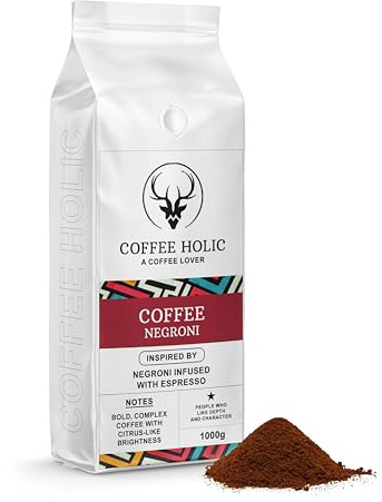 Coffeeholic Coffee Negroni Ground Coffee 1kg – Bold & Complex Espresso with Citrus Notes, Medium Roast Ground Coffee for Cafetiere, Espresso Machines & Moka Pot, Ground Coffee Gift Set