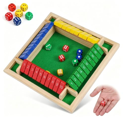 Shut The Box Game 4 Player, Wooden Puzzle Dice Board Game, Traditional Pub Table Math Game, Close the Box Game for Adult Social Gatherings & Holiday Gathering Activities