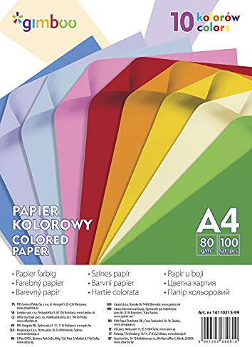 Gimboo Buntpapier 100 Blatt A4/ 80 gsm/Farbmischung aus 10 Neon-Farben/Farbpapier Tonpapier Bastelpapier/Papier für Dekorieren/für DIY Kunst Handwerk