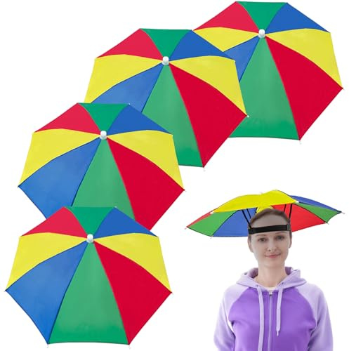 Guyuyii Get Ready For Versatile Protection With 4 PC Folding Umbrella Hat - 21 Diameter Head Umbrella - Adjustable For UV Shield, Rain, Baseball Fun, Gardening Adventures