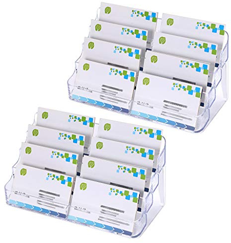 Hipiwe 2pcs 8 Pockets Acrylic Business Card Holder Stand Clear Desktop Countertop Acrylic Index Card Filling Display