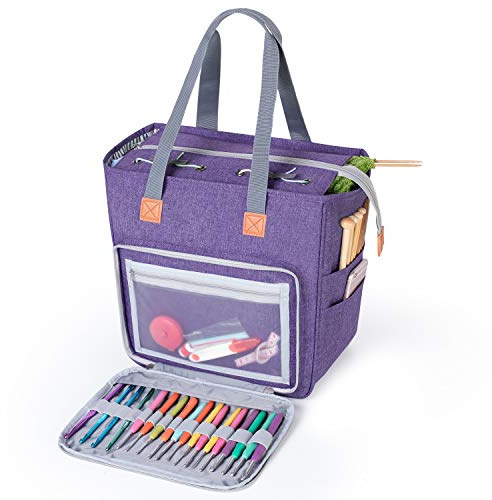 Luxja Bolsa de Labores de Punto, Bolsa para Crochet, Almacenamiento Ovillos Bolso para madejas de Hilo, Ganchos de Ganchillo, Agujas de Tejer y Otros Accesorios pequeños, Violeto