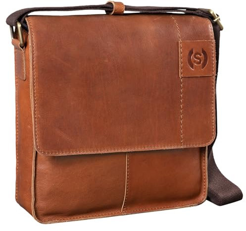 STILORD 'Mircos' Tablet Umhängetasche Leder 9.7 Zoll iPad Tasche für Herren Männer mittel-große Schultertasche Vintage Ledertasche Messenger Bag Echtleder, Farbe:ocker - braun