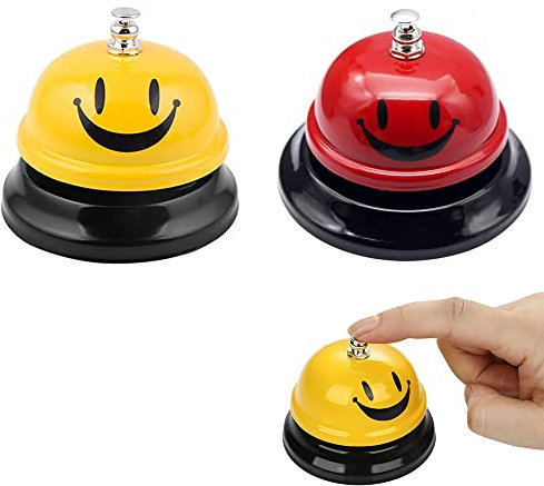 Snowtain Set of 2 Tischglocke Anruf Bell, Metal Table Bell Service Bell with Clear Sound,Reception Bell with Crisp Ringing for Hotels Bars Restaurants.（RedYellow）