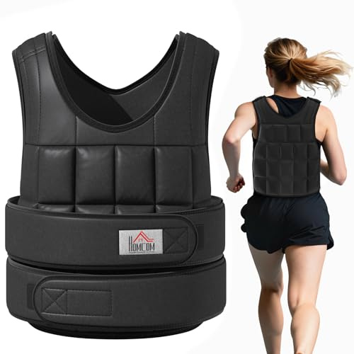HOMCOM Gilet Lesté Réglable Veste Lestée 20 Kg Max. Poids Amovibles Noir