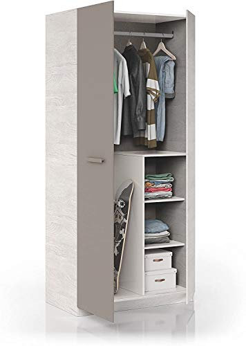 Mobelcenter – Armario 2 Puertas Juvenil Ares – Armario Juvenil e Infantil Acabado Color Blanco Alpes y Basalto – Medidas: Ancho: 90 cm x Fondo: 52 cm x Alto: 200 cm - (0992)
