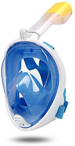 Lamker Tauchmaske Schnorchelmaske Vollmaske Erwachsene und Damen 180° Sichtfeld Tauchermaske Vollgesichtsmske mit Kamerahaltung Schnorchel Maske Anti-Fog Anti-Leck Müheloses Atmen Schwimmmaske Blau