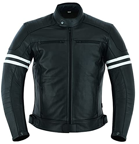 Texpeed Motorcycle Leather Armoured Cafe Racer Jacket [AAA] | Black: M