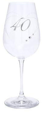 Copa de vino de 40.º cumpleaños con corazón grabado y detalles de diamantes, 550 ml, en caja de regalo