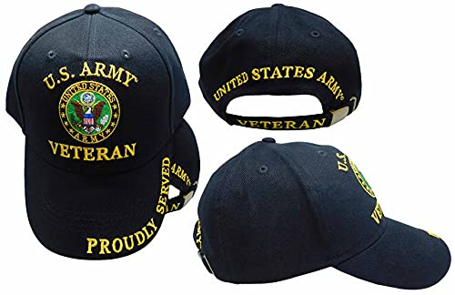 United States U.S. Army Veteran Proudly Served Black 100% Cotton Adjustable Embroidered Cap Hat CP00114