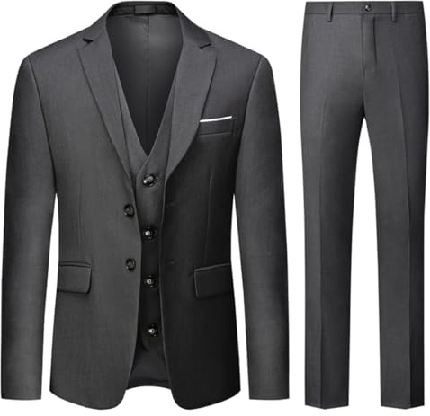 Allthemen Mens Suits 3 Piece Regular Fit Formal Dress Tuxedo 2 Buttons Business Suit Jacket Vest Trousers Grey L