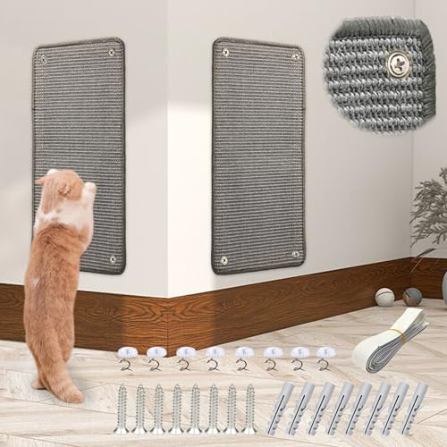JanYoo 2 Pieces Cat Scratcher Mat Sisal Cat Scratching Pad Scratch Mat for Cat with Adhesive Loop Tape Cat Scratch Pad Rug 50 × 25cm(Grey) (JY-79C2-UK)