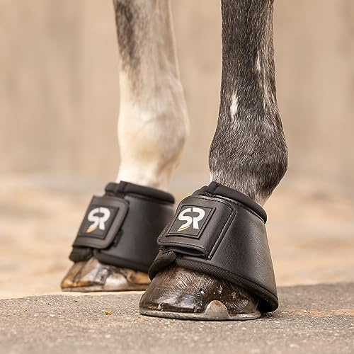 SUNRIDE Clochettes (Lot de 2) - pour Chevaux - en Cuir et néoprène - Protection Contre Les Coups de Coussinet (Noir, XL)