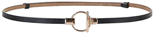 iLovBty Damen Mädchen Leder Schmal Taillengürtel Hüftgürtel Gürtel Belt für Kleider Jeans mit Kreis (Schwarz)