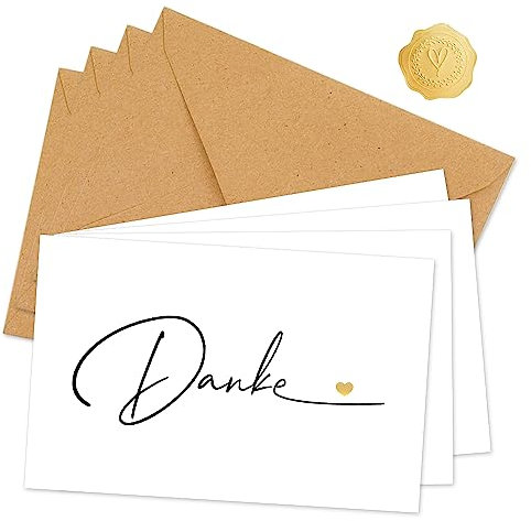 20 Stück Danke Karte mit 20 Kraftpapier Briefumschläge und 25 Gold Siegel Aufkleber, Dankeskarte für Kollege, Lehrerin, Familie, Freund(9cm x 14cm)