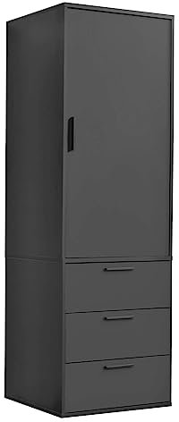 mokebo Kleiderschrank klein in Schwarz 1-türig & 3 Schubladen 'Der Grenzenlose', modularer Schlafzimmerschrank, Garderobenschrank, Flurschrank, Drehtürenschrank o. Schrank Holz in 60x187x58 (BxHxT)