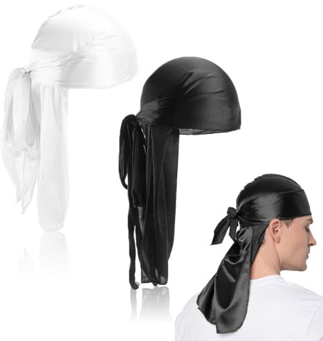 LYQNIHOB 2pcs Bandanas Pirate à Longue Queue en Soie Respirante pour Hommes et Femmes, pour la Protection Contre Les Vagues, la Chute de Cheveux, la chimiothérapie et la décoration Quotidienne