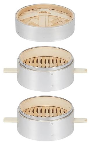 Luminexia Vaporiera Bamboo 3 Livelli con Coperchio,Cestello per la Cottura a Vapore in bambù,Pentola per Cottura a Vapore in Acciaio Inossidabile,per la Cottura di Dim Sum e Cottura a Vapore,3 Stili