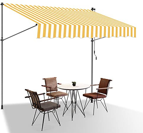 Eulenke Klemmmarkise Balkonmarkise 300 cm breit, Markise ohne Bohren mit Handkurbel, UV-beständig, Sonnenschutz und Wasserdicht, Gelb Weiß