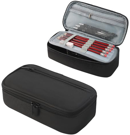KAHOUI Estuche Escolar Grande de Tela Oxford, Estuches Escolares con 2 Compartimentos, Pencil Case Portátil con Cremallera, Cartucheras Escolares para Niña Niños Adolescentes(Negro)