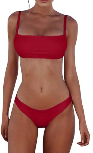 Costume da Bagno Bikini Due Pezzi Push Up Cinturino a Spaghetti 2PZ Bikini Set con Fasciatura A Fascia Donna Brasiliani Costumi Bagno Donna Due Pezzi (Hot Pink, M)
