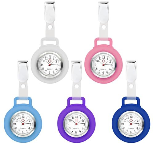 Krankenschwester Uhr, 5 Stück Schwesternuhr Ansteckuhr, Taschenuhr Schwesternuhr, Krankenschwester Taschenuhr mit Glow Pointer, Quarzuhr Pflegeuhr Fob Uhr für Damen Herren Arzt Pfleger Student