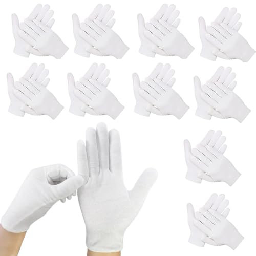 CATOR 10 Paia Guanti Cotone Bianchi, Guanti Idratanti in Cotone Bianco Riutilizzabili, guanti cotone dermatologici, Ispezione dei Gioielli, Dermatiti, Eczema, Lavoro Quotidiano