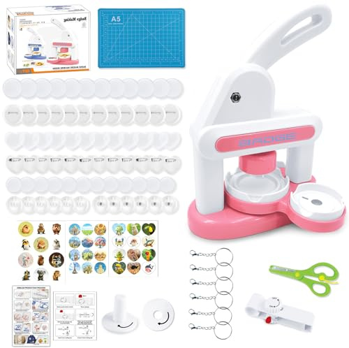 Macchina per Badge Bottoni 55 mm 35mm Cuore,Macchina per Fare Le Spille Include 85 Accessori e Taglierino Circolare,Pin Maker Machine Per Studenti,Bambini,Adulti,Creazione Di Spille,Regali Fai Da Te