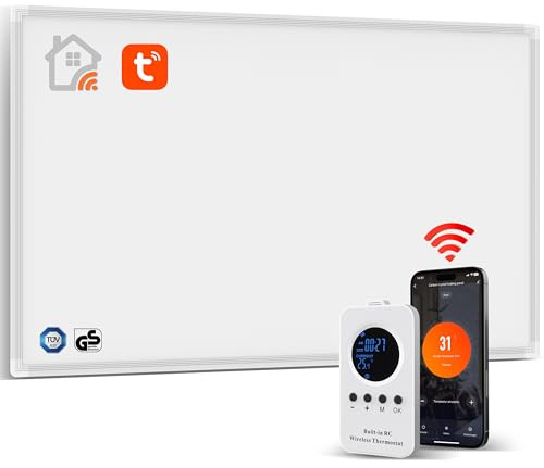 Behaglich 600W infraröd värmare med termostat, väggmonterad infraröd värmare upp till 120°C, 1-3 minuter för att nå driftstemperatur - WIFI (TuYa-app) - TÜV
