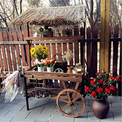 Carrito de flores de madera de 3 niveles y exhibición de macetas, decoración rústica de jardín para uso en interiores y exteriores, estante de flores de madera maciza resistente, perfecto para el