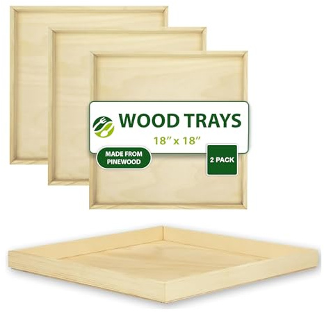 Eco Leaf Products 18×18 Solid Wooden Large Square Serving Tray Set of 2 – White Birch Base, Durable Pine Wood Frame, Reusable & Biodegradable – Perfect for Weddings, Parties, Picnics & Daily Use