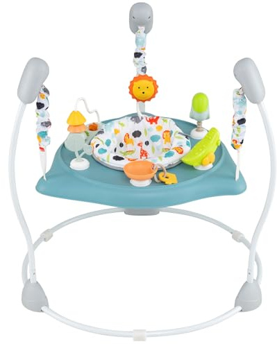 BABY JOY Baby Activity Center, Baby Jumpers and Bouncers with Music, 360° Rotating Seat, 3 Adjustable Heights, Montessori-Inspired Activity Center for Baby 7-15 Months (Baby Blue)