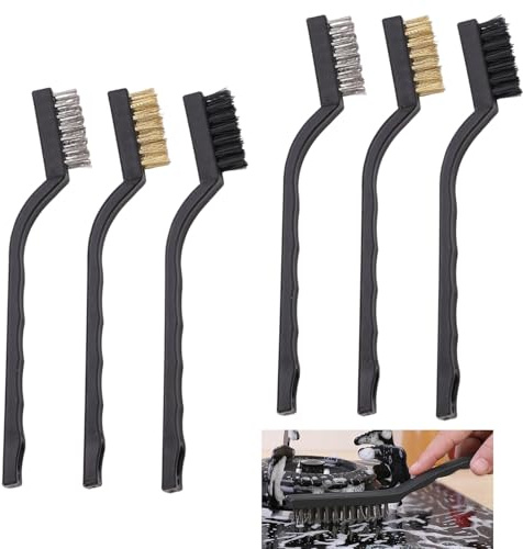 6 Pcs Mini Cepillo de Alambre 17 cm, Cepillos Pequeños de Alambre de Acero Inoxidable/Nailon/Latón, Para Limpiar Escoria de Soldadura, Suciedad Grasa, Polvo y Óxido