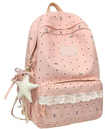 Sac à dos dentelle couverture intégrale quotidien école livresque féminin léger robuste compartiment ordinateur portable -vol bandoulière réglable respirant confortable zip doublure imperméable (M)