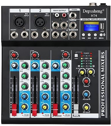 Depusheng HT4 Profesional 4 canales USB Jack Mezclador de audio portátil Bluetooth Live Studio Audio DJ Sonido Consola de mezcla