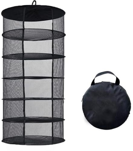 Desy & Feeci Hängendes Kräuter-Trockennetz 6-lagiger Pflanzennetz-Trockenständer Für Kräuter, 2ft Plant Hanging Mesh Trockennetz Schwarz(D60 x H120 cm)