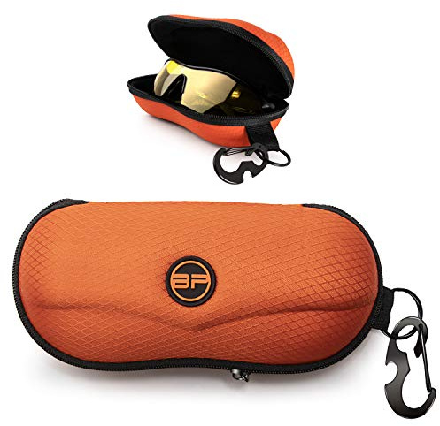 BLUPOND Funda para gafas de sol semirrígida de EVA con clip de metal para colgar en cinturón, almacenamiento de gafas (naranja)