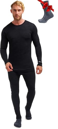 Merino.tech Intimo Termico Uomo Lana Merinos - Completo Termico Uomo Maglia e Pantaloni con Calzini Leggero, Medio, Pesante (Large, 250 Charcoal Grey)