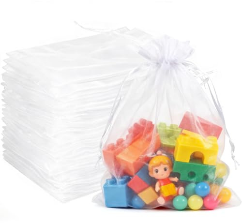 SXUUXB 100pz Grande Sacchetti Regalo in Organza 20x30cm,Bianco Trasparente Sacchetti Portaconfetti per Confezioni Bomboniere Comunione Matrimonio Compleanno Gioielli Bustine