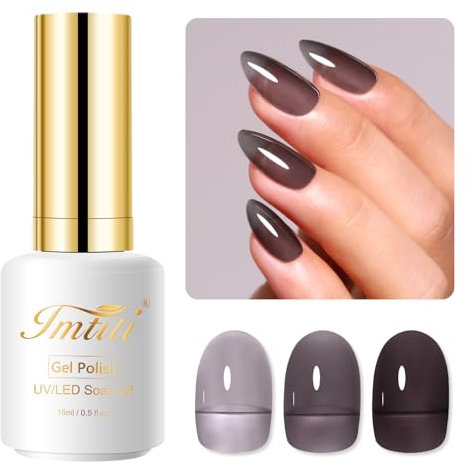 Imtiti Vernis Semi Permanent Transparent Noir Clair, 15ml Naturel Cristal Noir Clair Gelée Vernis à Ongles Gels Semi-permanents French Transparente Soak Off UV LED Gel Ongle
