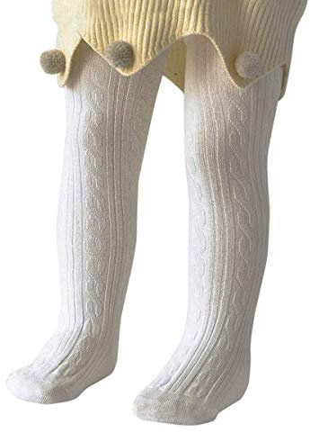 PONCEAU Baby Strumpfhosen für Mädchen Weiche Baumwolle Leggings Kleinkind Solide Strick Socken Warme Strümpfe Neugeborenen Hosen Weiß 6-12 Monate