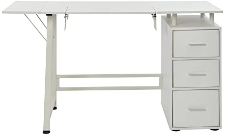 Tavolo da Cucito Online Grande con 3 cassetti, Bianco - Tavolo per Macchina da Cucire con Piattaforma Regolabile, prolunga Ribaltabile e cassetti. Tavolo da Quilting/Artigianato, scrivania Computer