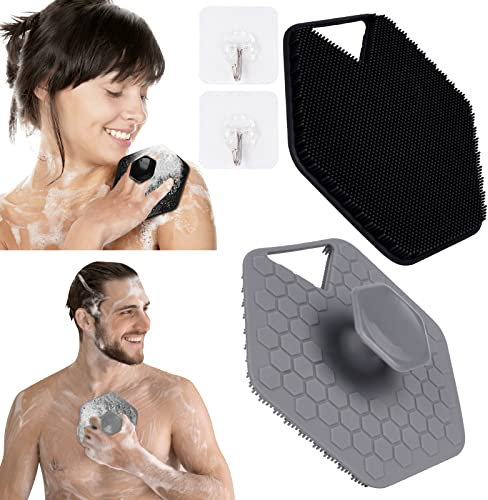 URAQT Spazzola Silicone Corpo, 2 Pezzi Spazzola per Corpo in Silicone con Manico Spazzola per Massaggio Corpo Antimicrobico, Spazzola per il Corpo in Silicone Facile da Tenere e Appendere