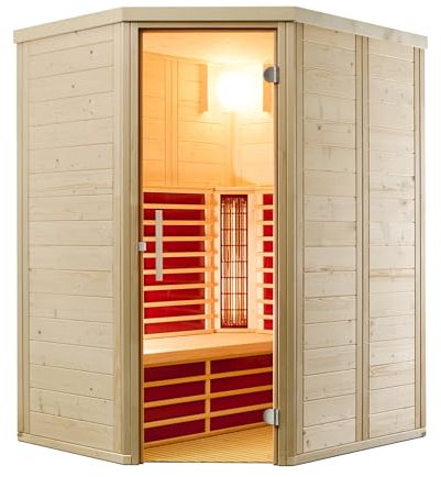 Infraworld Infrarotkabine TrioSol Natura 148 Ecke Links 148x121,5cm mit 2 ABC-Strahler Salzverdampfer